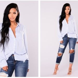 Ariel Striped Top - Light Blue/White